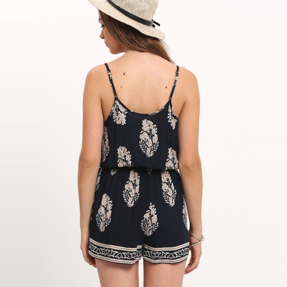 Modern Floral Print Waisted Button Front Romper - Picture 3 of 7